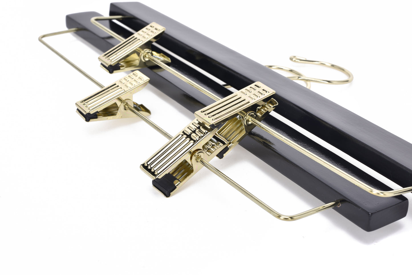 W073 - Wooden Straight Skirt Hangers - Black/Gold hook - 120