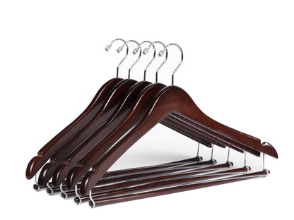 W054-10 Curved Wooden Hanger 17" Locking bar Mahogany - 50