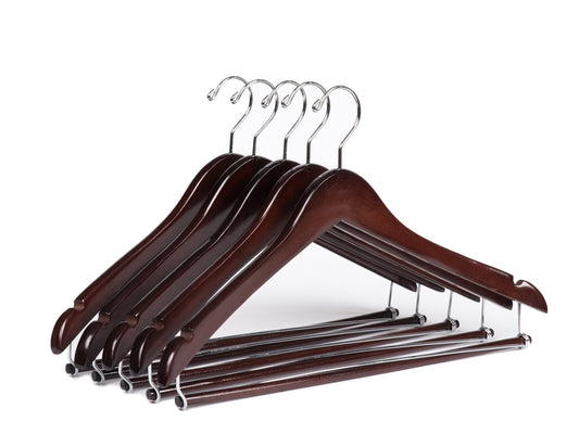 W054-10 Curved Wooden Hanger 17" Locking bar Mahogany - 50