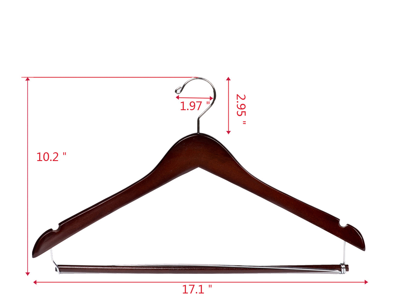 W054-20 Curved Wooden Hanger 17" Locking bar Mahogany - 60