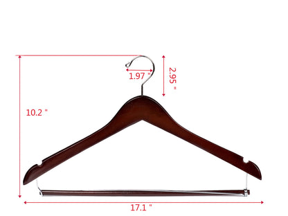 W054-20 Curved Wooden Hanger 17" Locking bar Mahogany - 60