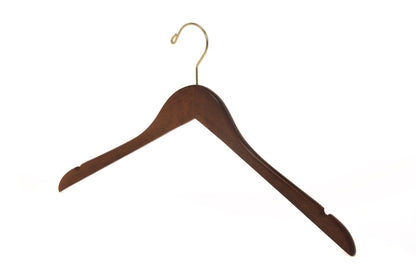 W011 - Flat Wooden Hangers Walnut, with chrome hook - 80