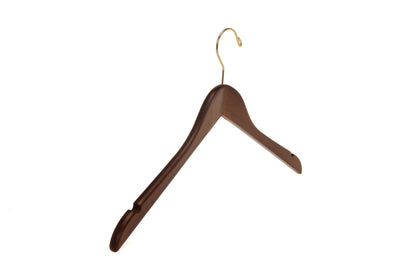 W011 - Flat Wooden Hangers Walnut, with chrome hook - 80