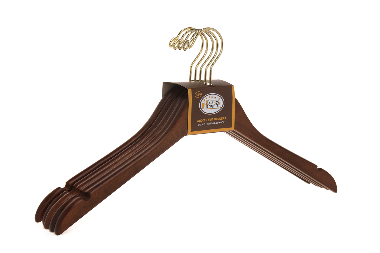 W011 - Flat Wooden Hangers Walnut, with chrome hook - 80
