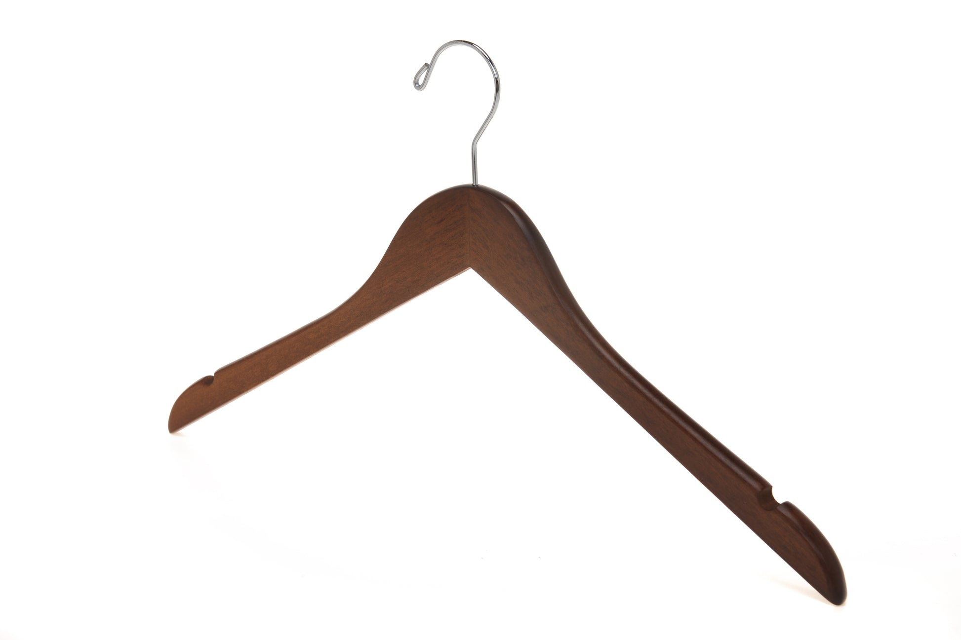 W021 - Semi Curved Wooden Hangers, 17.5" Walnut - 100 Hangers