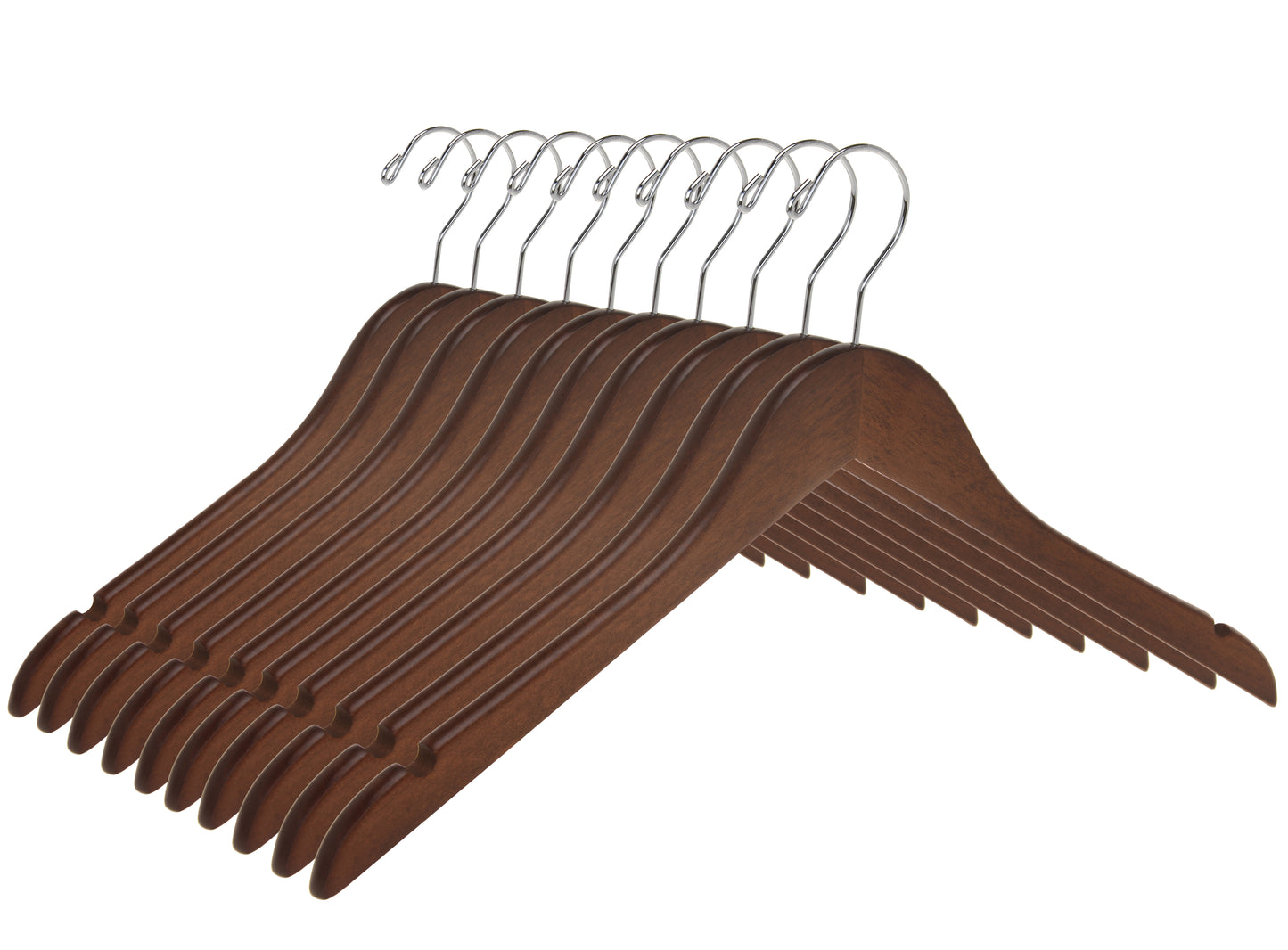 W021 - Semi Curved Wooden Hangers, 17.5" Walnut - 100 Hangers