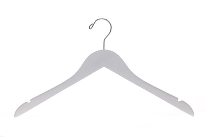 W041 - Semi Curved Wooden Hangers, 17.5" White - 80 Hangers
