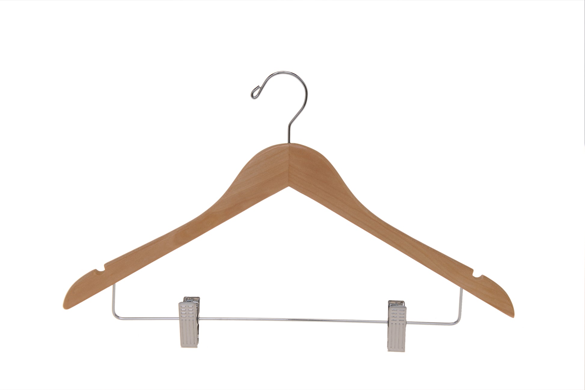 W032 - Wooden Skirt Hangers 17", Natural with Chrome hook- 100