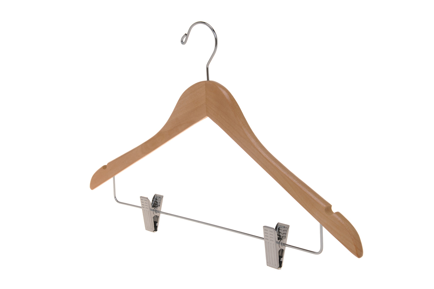 W032 - Wooden Skirt Hangers 17", Natural with Chrome hook- 80