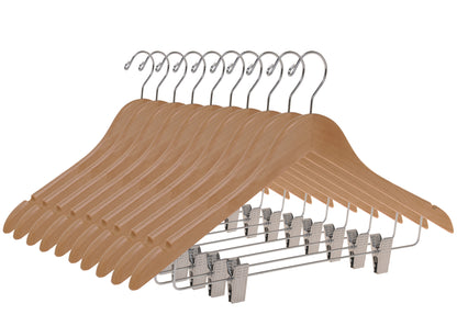 W032 - Wooden Skirt Hangers 17", Natural with Chrome hook- 100