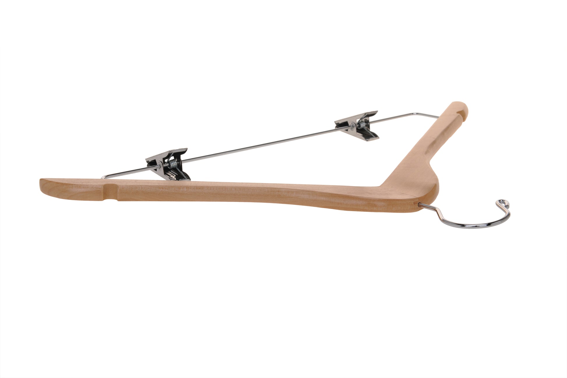 W032 - Wooden Skirt Hangers 17", Natural with Chrome hook- 80