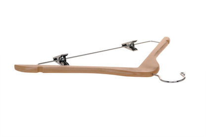 W032 - Wooden Skirt Hangers 17", Natural with Chrome hook- 80