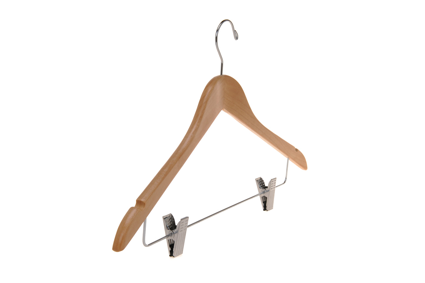 W032 - Wooden Skirt Hangers 17", Natural with Chrome hook- 100