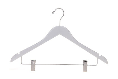 W042 - Wooden Skirt Hanger Semi Curved, 17 inch, White - 100
