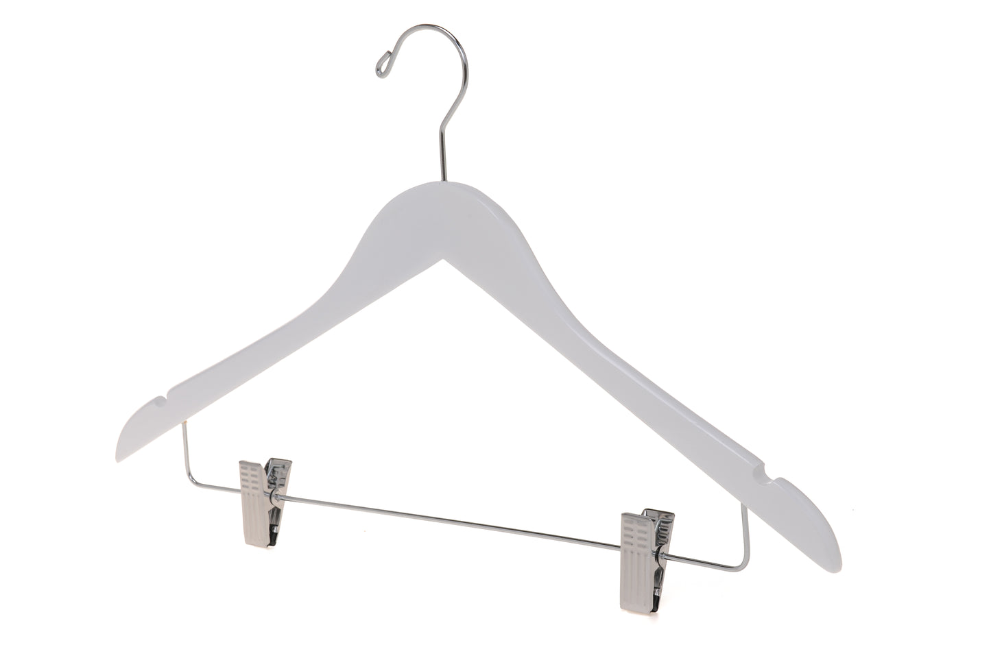 W042 - Wooden Skirt Hanger Semi Curved, 17 inch, White - 100