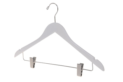 W042 - Wooden Skirt Hanger Semi Curved, 17 inch, White - 100