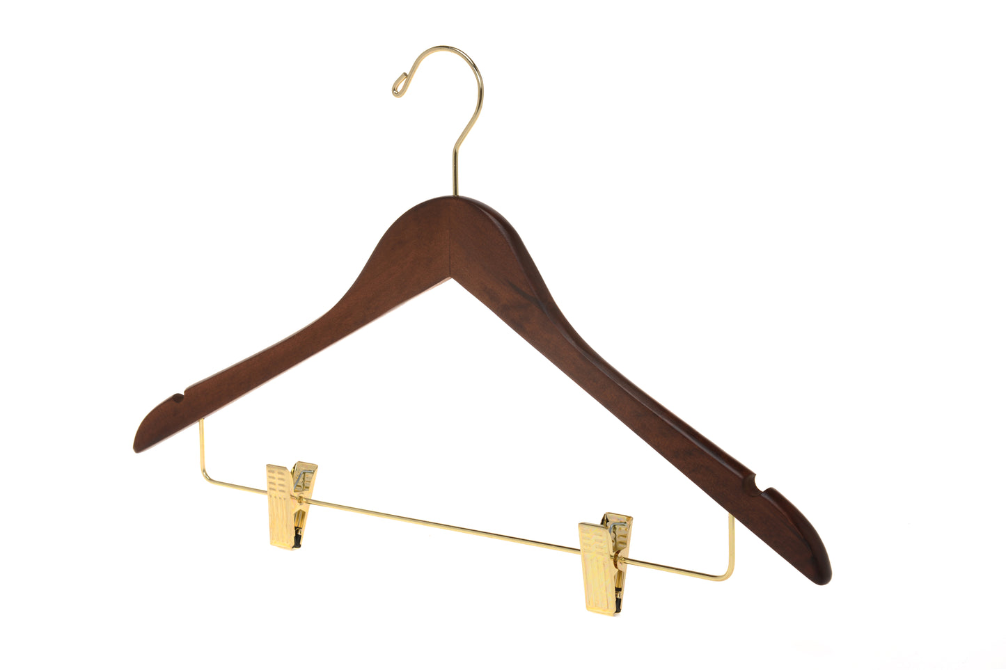 W012 - Wooden Skirt Hangers 17", Walnut with Gold hook - 80