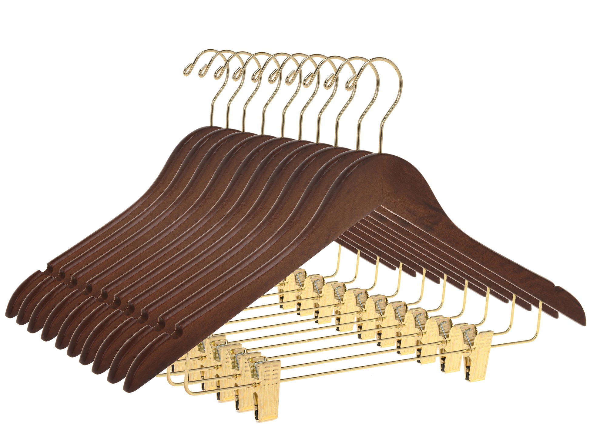 W012 - Wooden Skirt Hangers 17", Walnut with Gold hook - 80