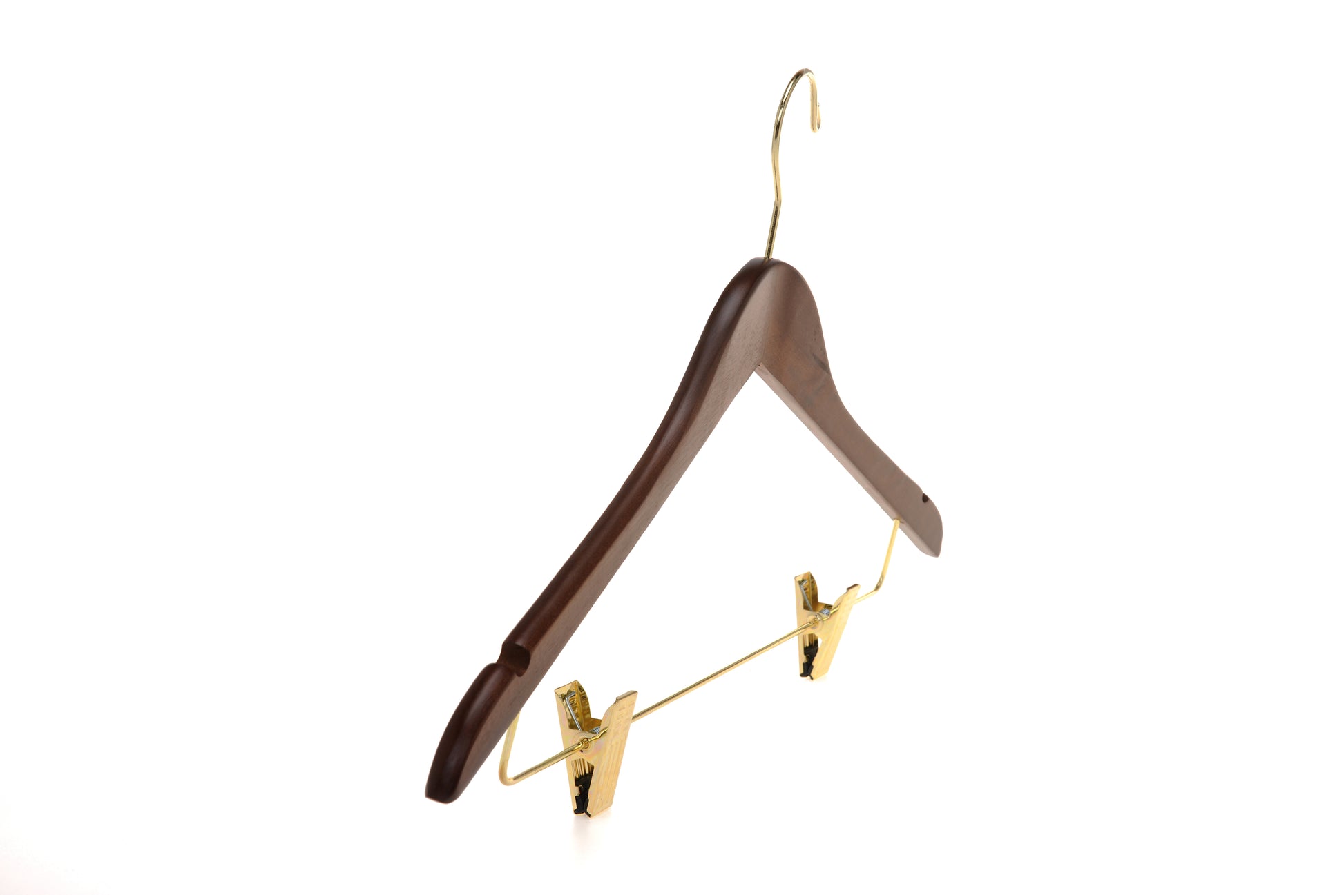 W012 - Wooden Skirt Hangers 17", Walnut with Gold hook - 80