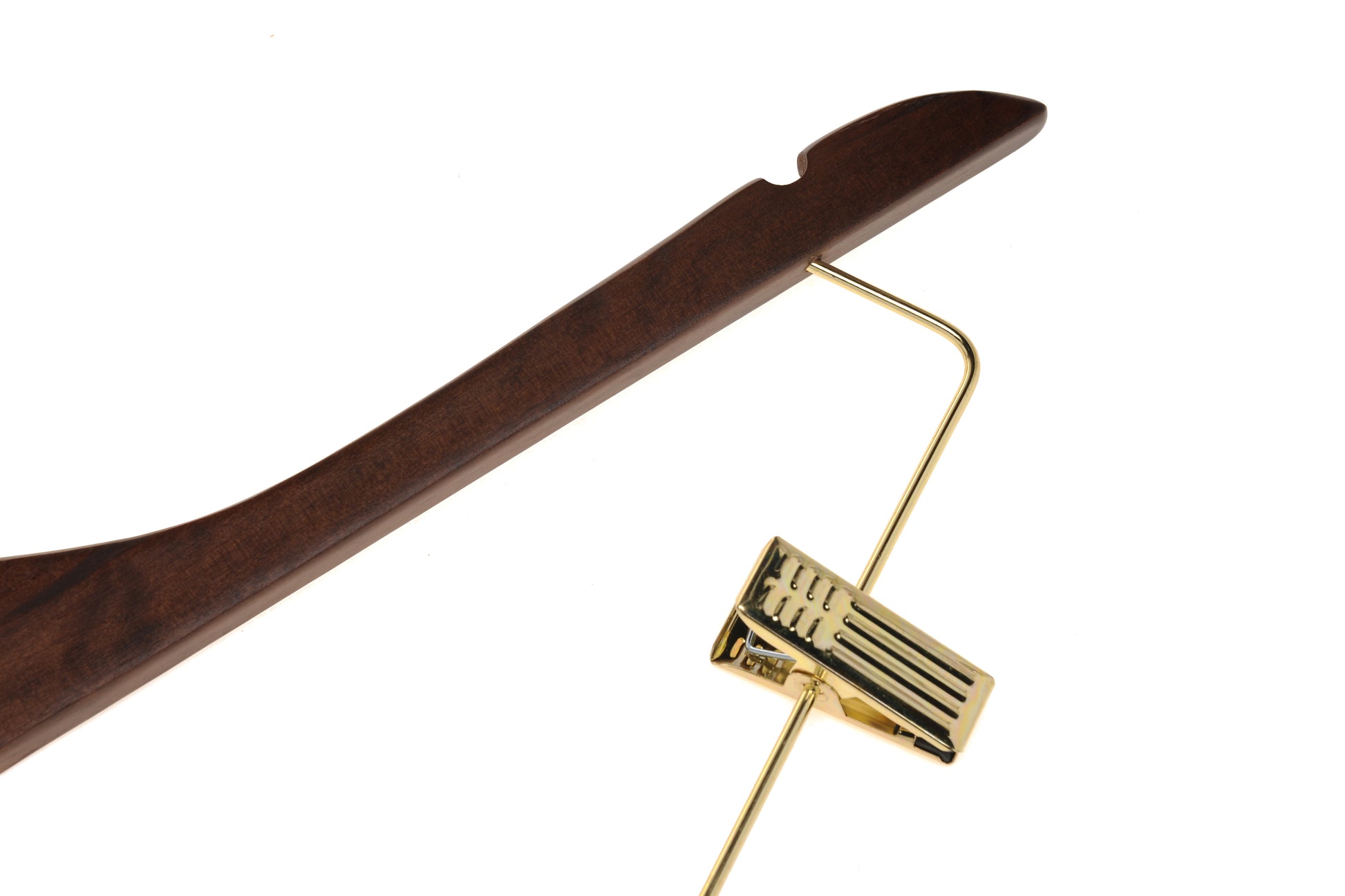 W012 - Wooden Skirt Hangers 17", Walnut with Gold hook - 5-PACK