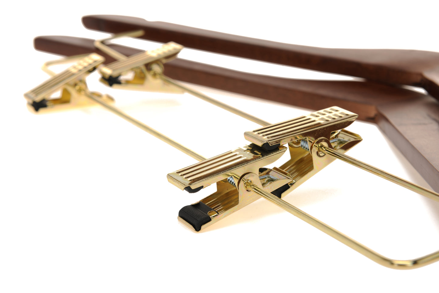 W012 - Wooden Skirt Hangers 17", Walnut with Gold hook - 5-PACK