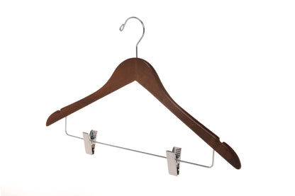 W022 - Wooden Skirt Hangers 17", Walnut with Chrome hook - 80