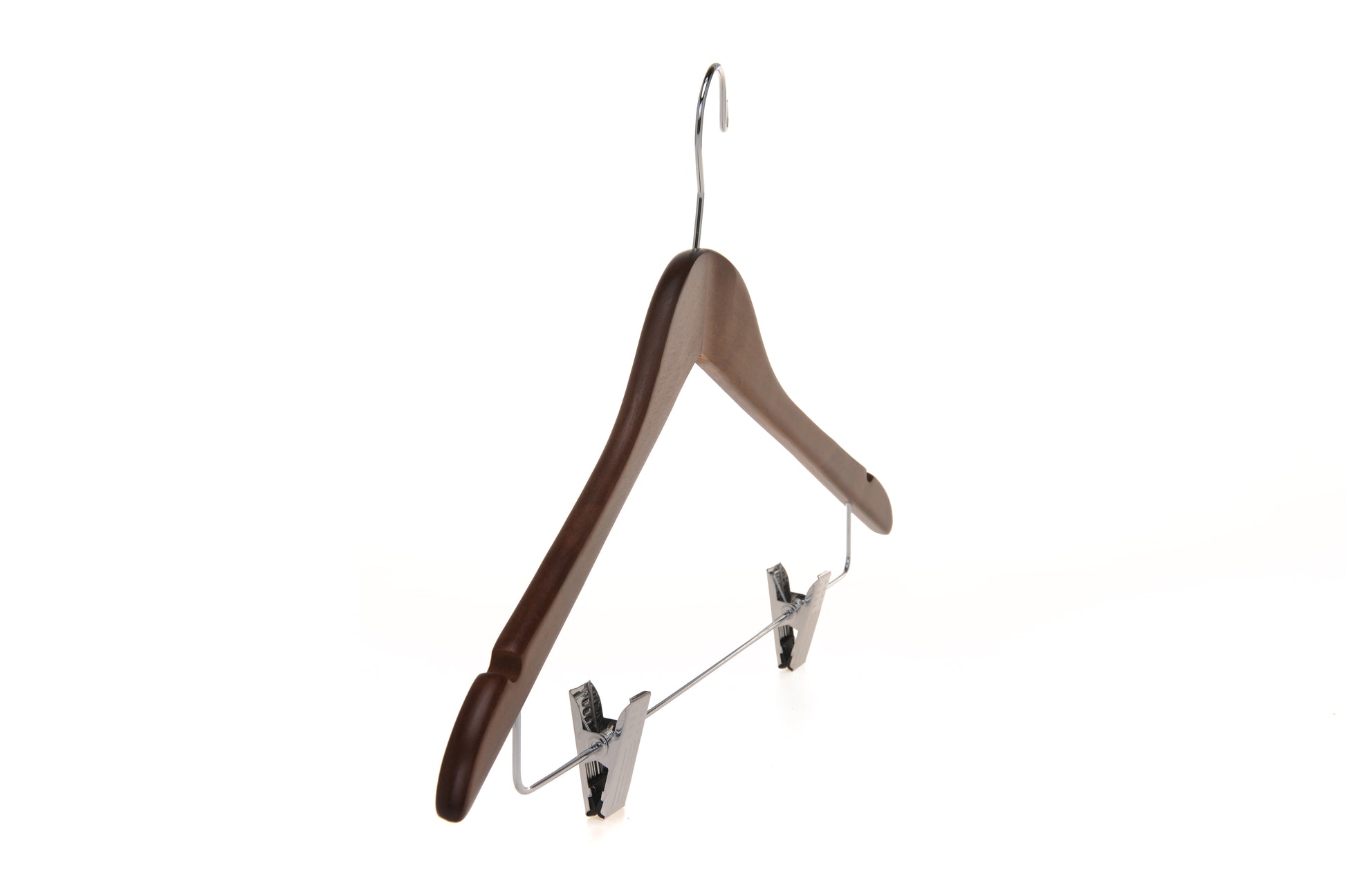 W022 - Wooden Skirt Hangers 17", Walnut with Chrome hook - 100