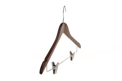 W022 - Wooden Skirt Hangers 17", Walnut with Chrome hook - 100