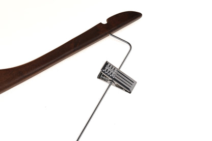 W022 - Wooden Skirt Hangers 17", Walnut with Chrome hook - 100