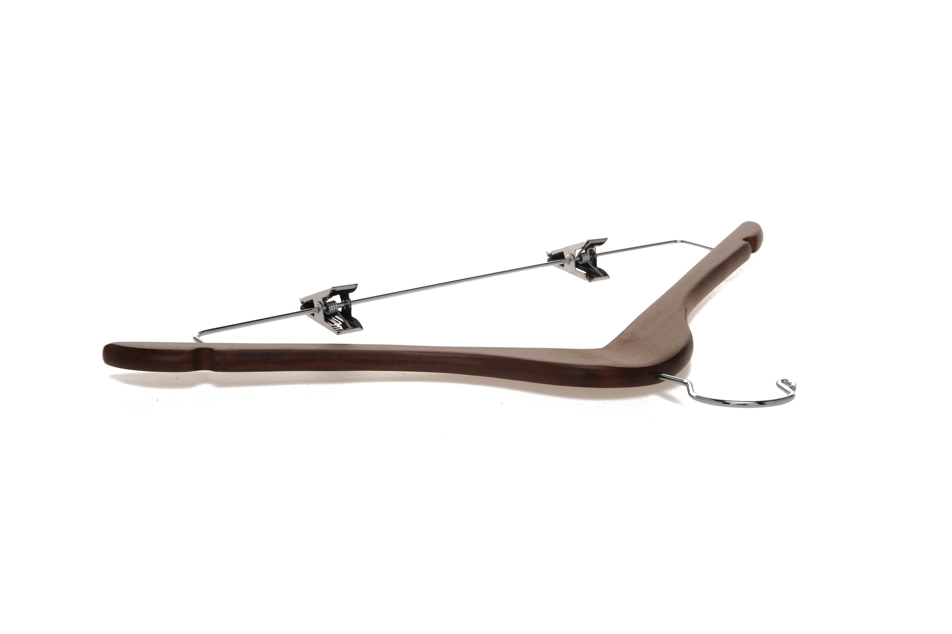W022 - Wooden Skirt Hangers 17", Walnut with Chrome hook - 80