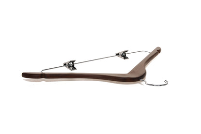 W022 - Wooden Skirt Hangers 17", Walnut with Chrome hook - 80