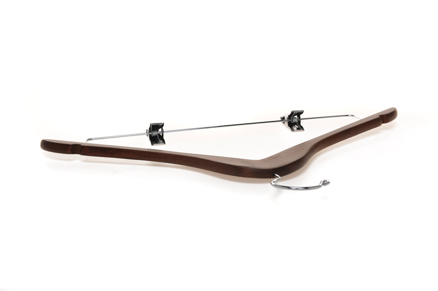 W022 - Wooden Skirt Hangers 17", Walnut with Chrome hook - 100