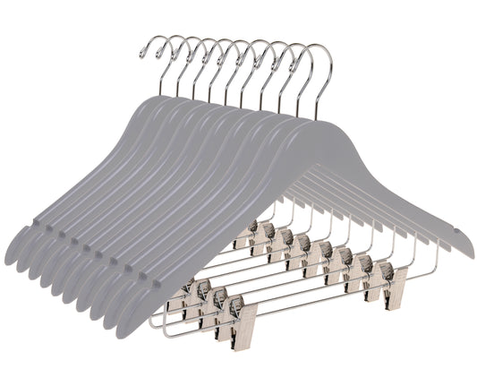 W062 - Semi Curved Wooden Skirt Hangers - Light Gray - 80