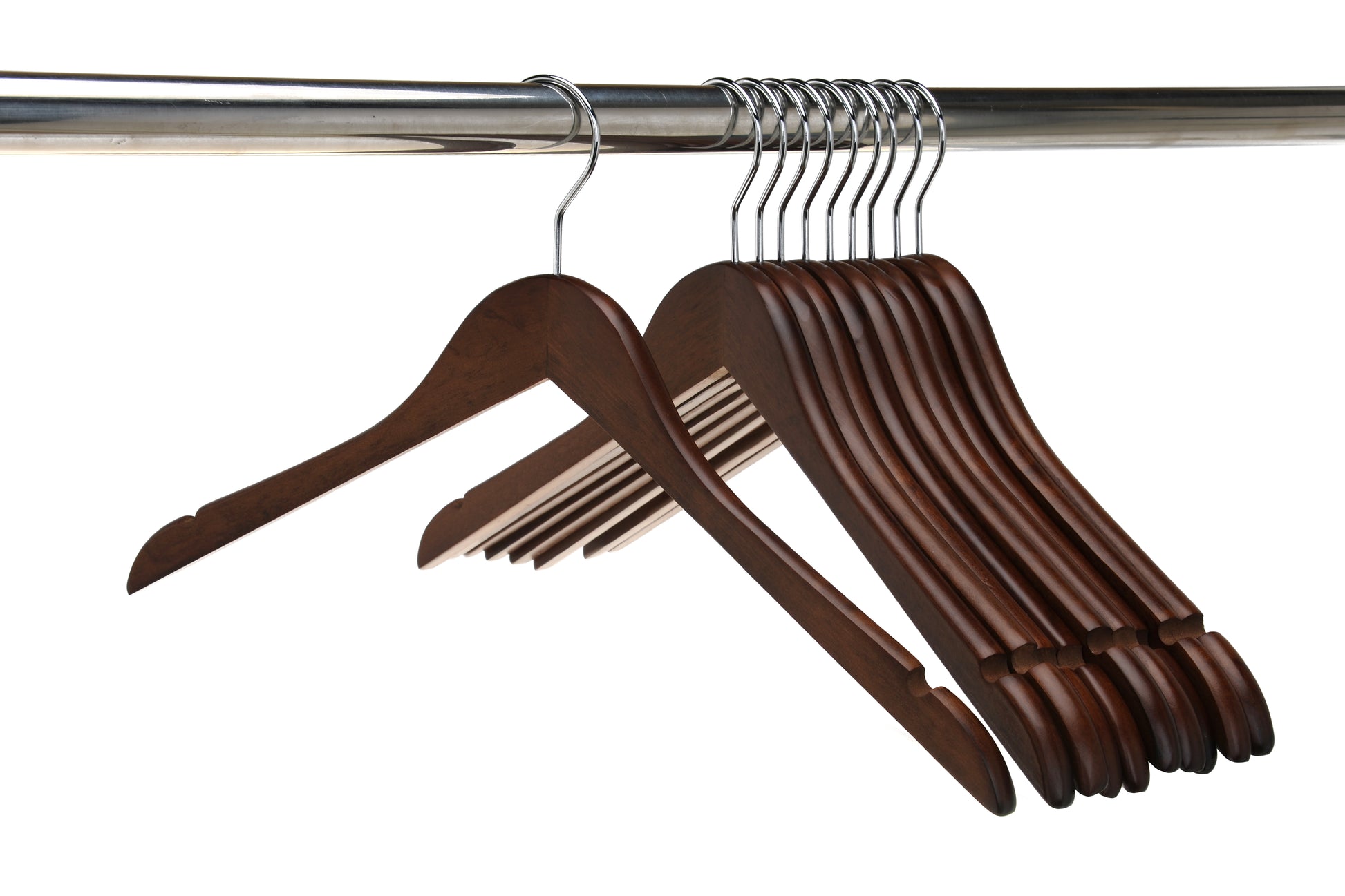 W021 - Semi Curved Wooden Hangers, 17.5" Walnut - 100 Hangers