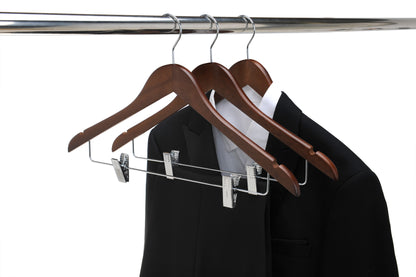 W022 - Wooden Skirt Hangers 17", Walnut with Chrome hook - 80