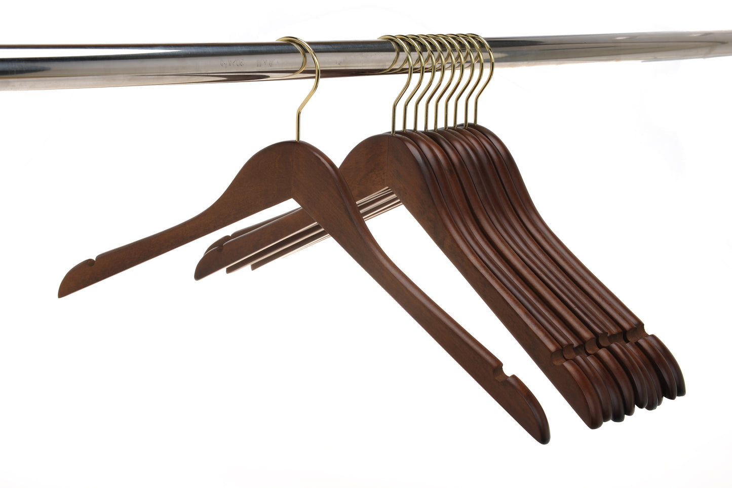 W011 - Flat Wooden Hangers Walnut, with chrome hook - 80