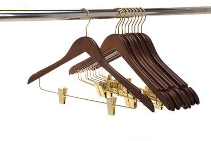 W012 - Wooden Skirt Hangers 17", Walnut with Gold hook - 80