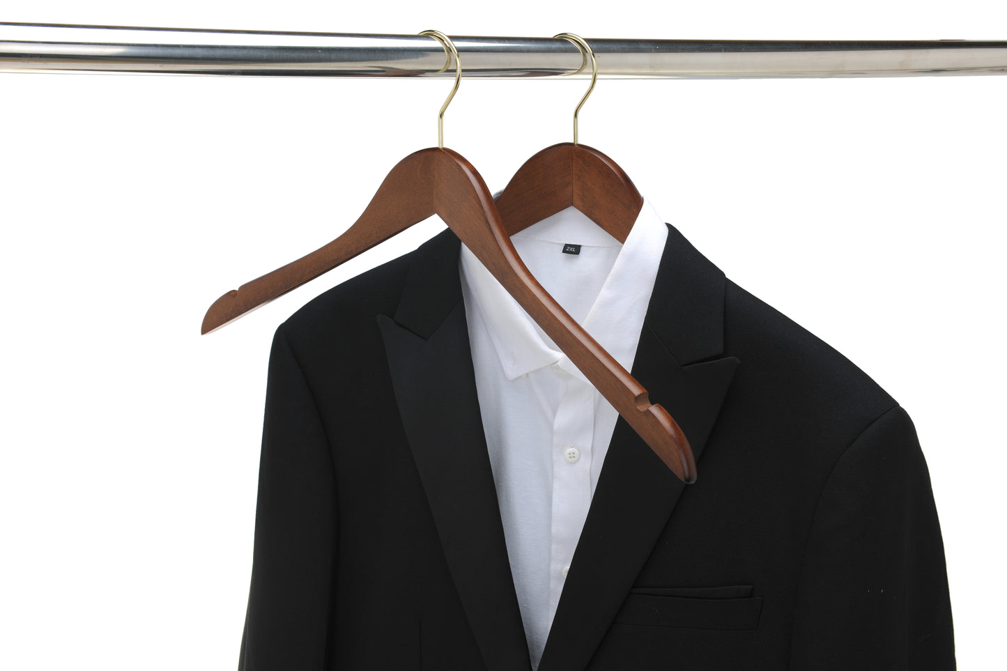 W011 - Flat Wooden Hangers Walnut, with chrome hook - 80