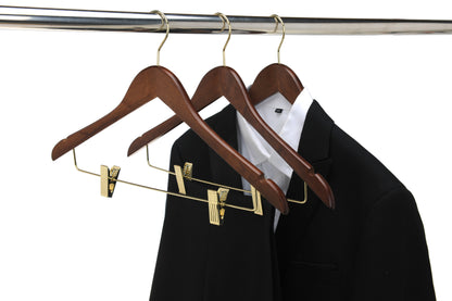 W012 - Wooden Skirt Hangers 17", Walnut with Gold hook - 80