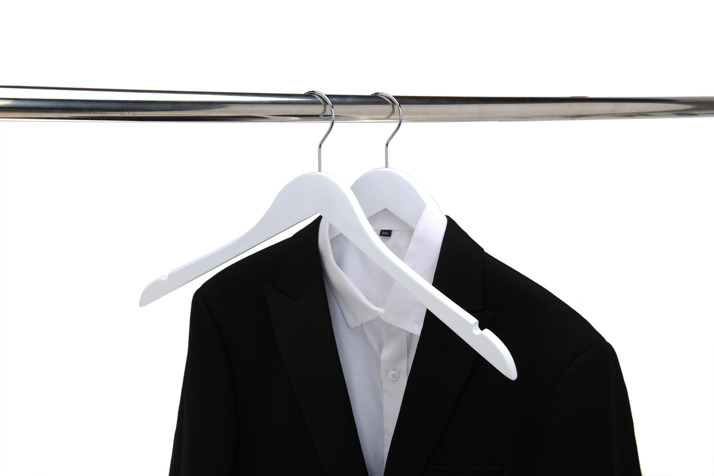 W041 - Semi Curved Wooden Hangers, 17.5" White - 80 Hangers