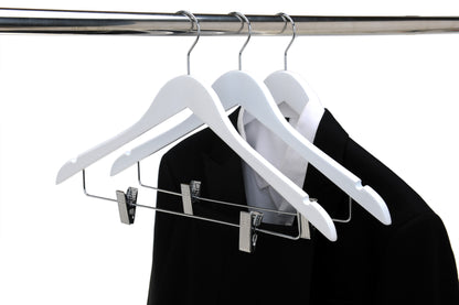 W042 - Wooden Skirt Hanger Semi Curved, 17 inch, White - 100