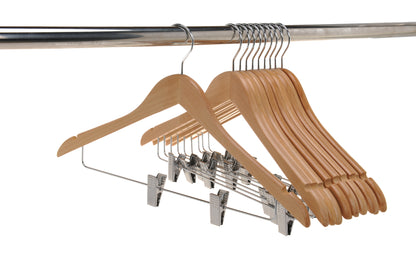 W032 - Wooden Skirt Hangers 17", Natural with Chrome hook- 80