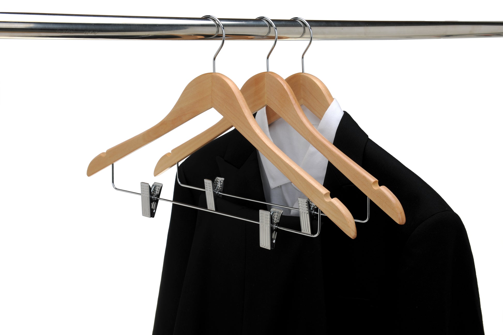 W032 - Wooden Skirt Hangers 17", Natural with Chrome hook- 80