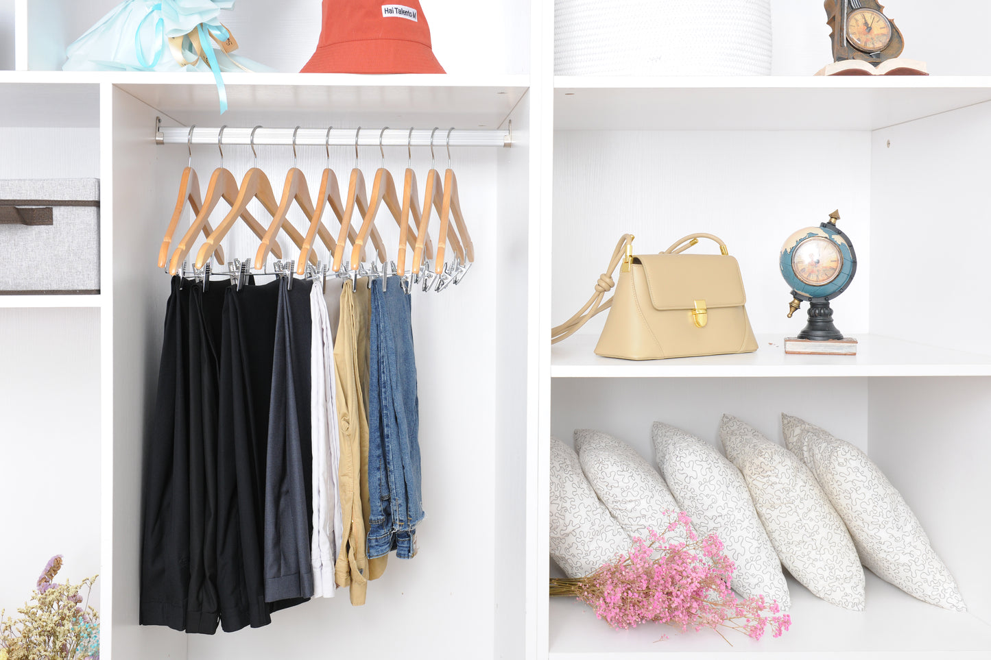 W032 - Wooden Skirt Hangers 17", Natural with Chrome hook- 100