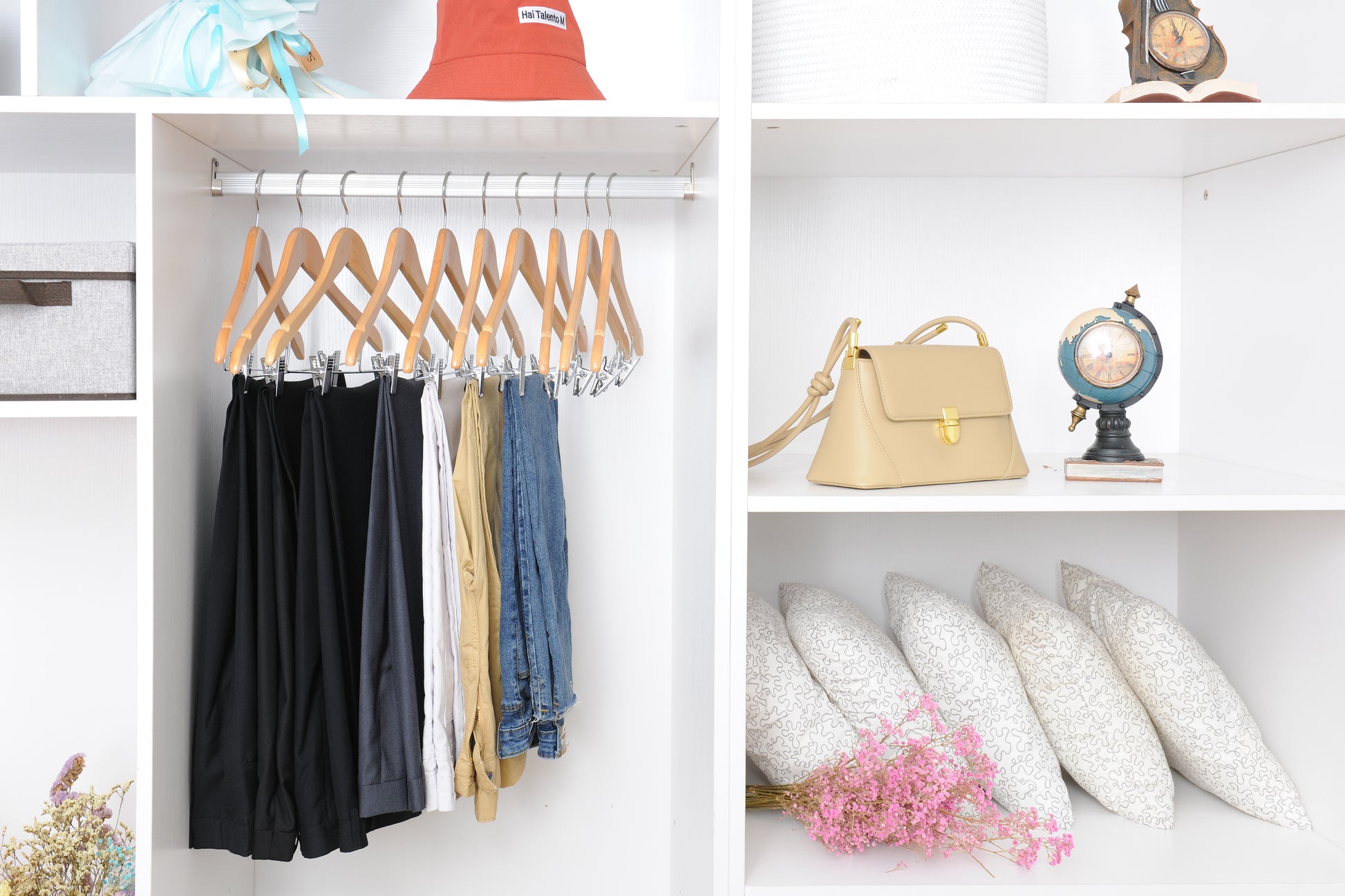 W032 - Wooden Skirt Hangers 17", Natural with Chrome hook- 100