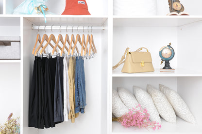 W032 - Wooden Skirt Hangers 17", Natural with Chrome hook- 80