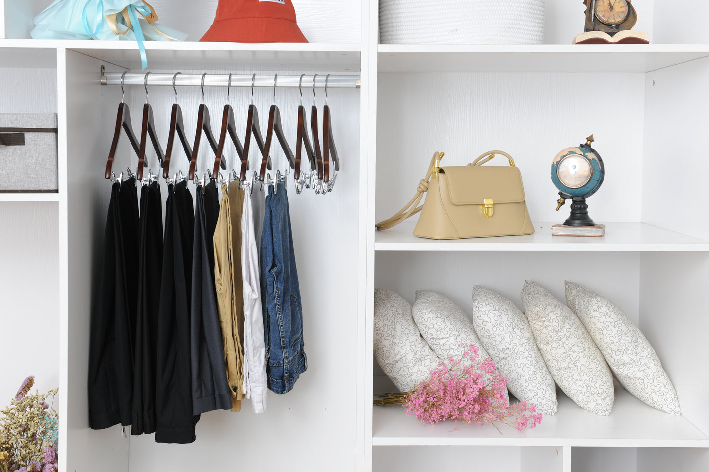 W022 - Wooden Skirt Hangers 17", Walnut with Chrome hook - 80