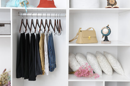 W022 - Wooden Skirt Hangers 17", Walnut with Chrome hook - 80