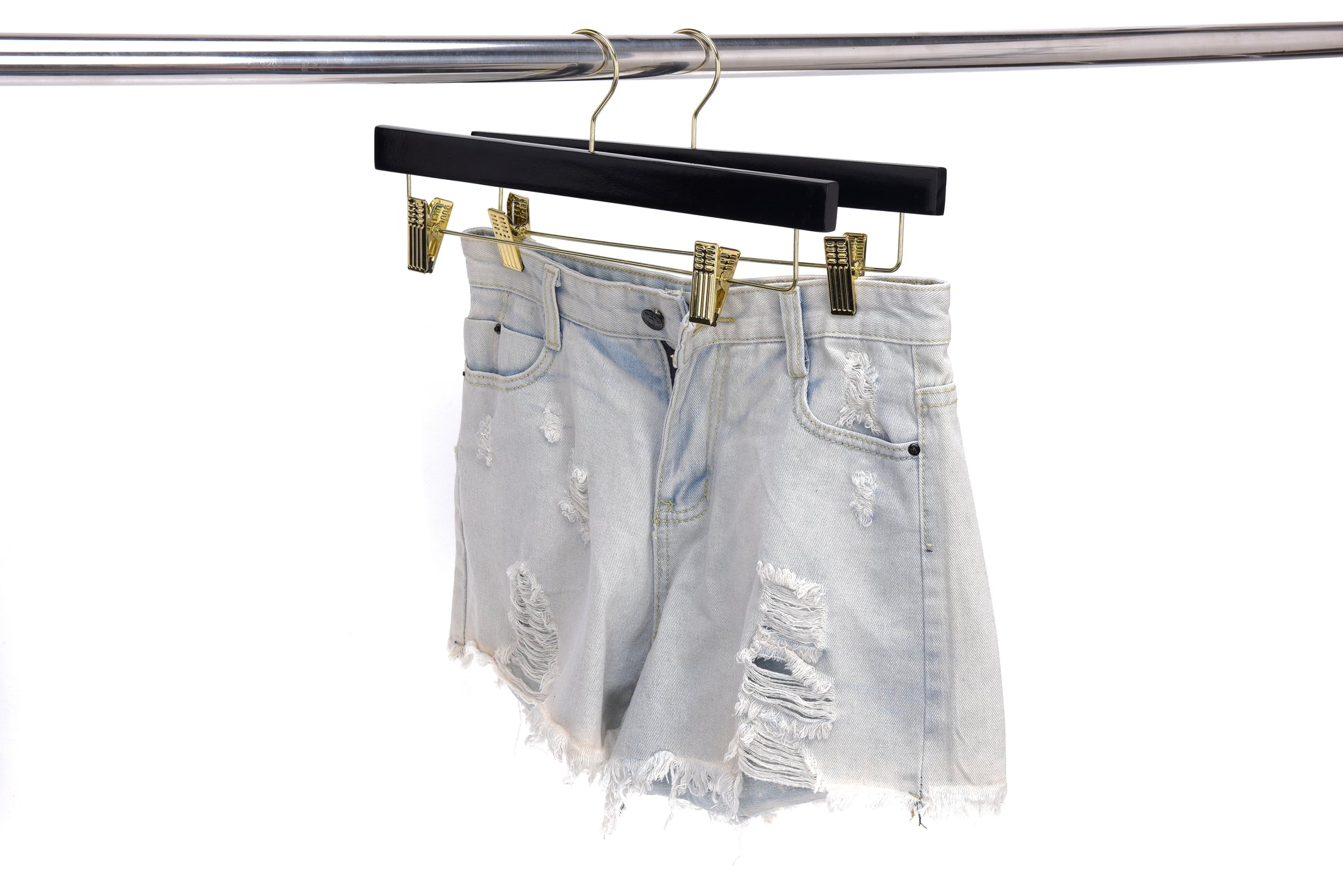 W073 - Wooden Straight Skirt Hangers - Black/Gold hook - 120