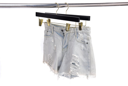 W073 - Wooden Straight Skirt Hangers - Black/Gold hook - 120